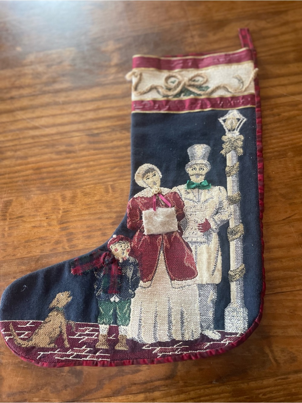 Vintage Christmas Victorian Tapestry Caroler Holiday Stocking Home Decor Unique